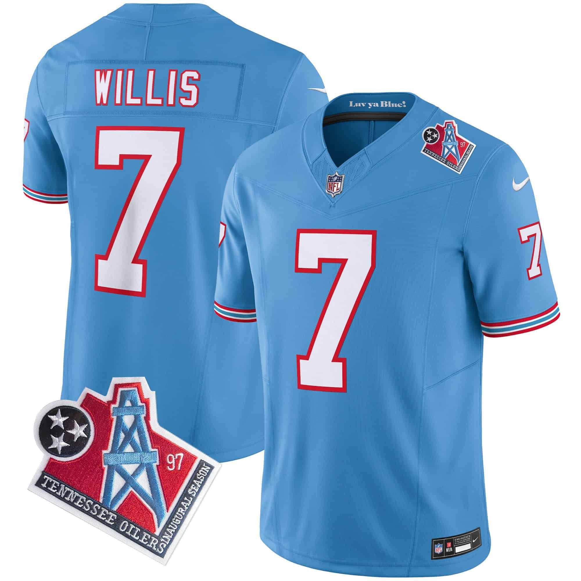 Men Tennessee Titans 7 Willis Light Blue 1997 Throwback 2024 Nike Limited Vapor NFL Jersey